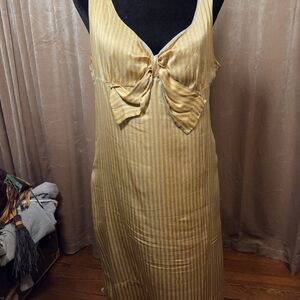Yellow & Silver Striped Sleeveless Dress with Bow and Pockets